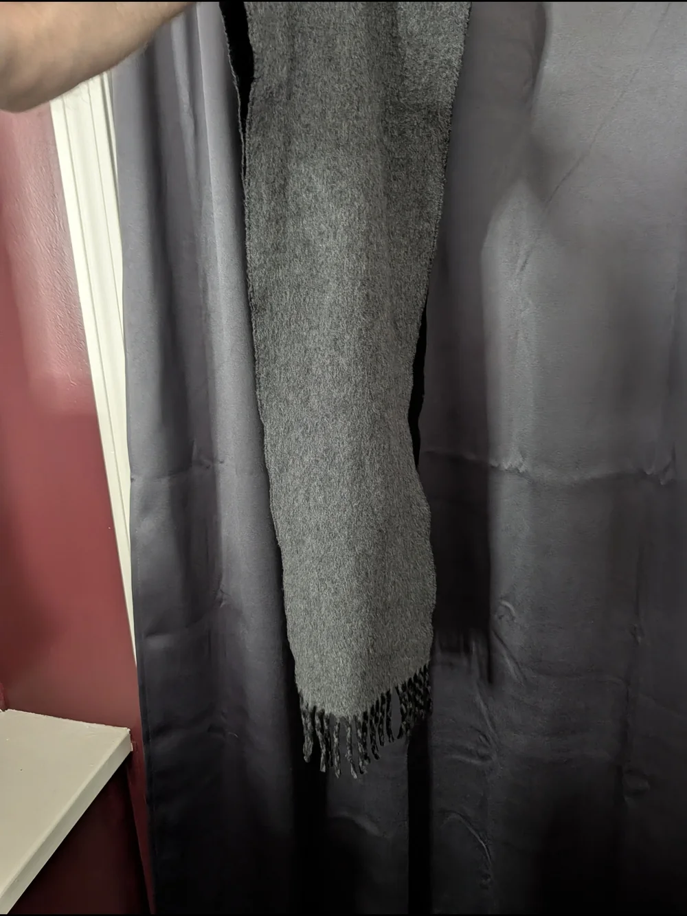 Polo Ralph Lauren Vintage Made In Italy Black/Gray Lambswool Fleece Fringe Scarf
